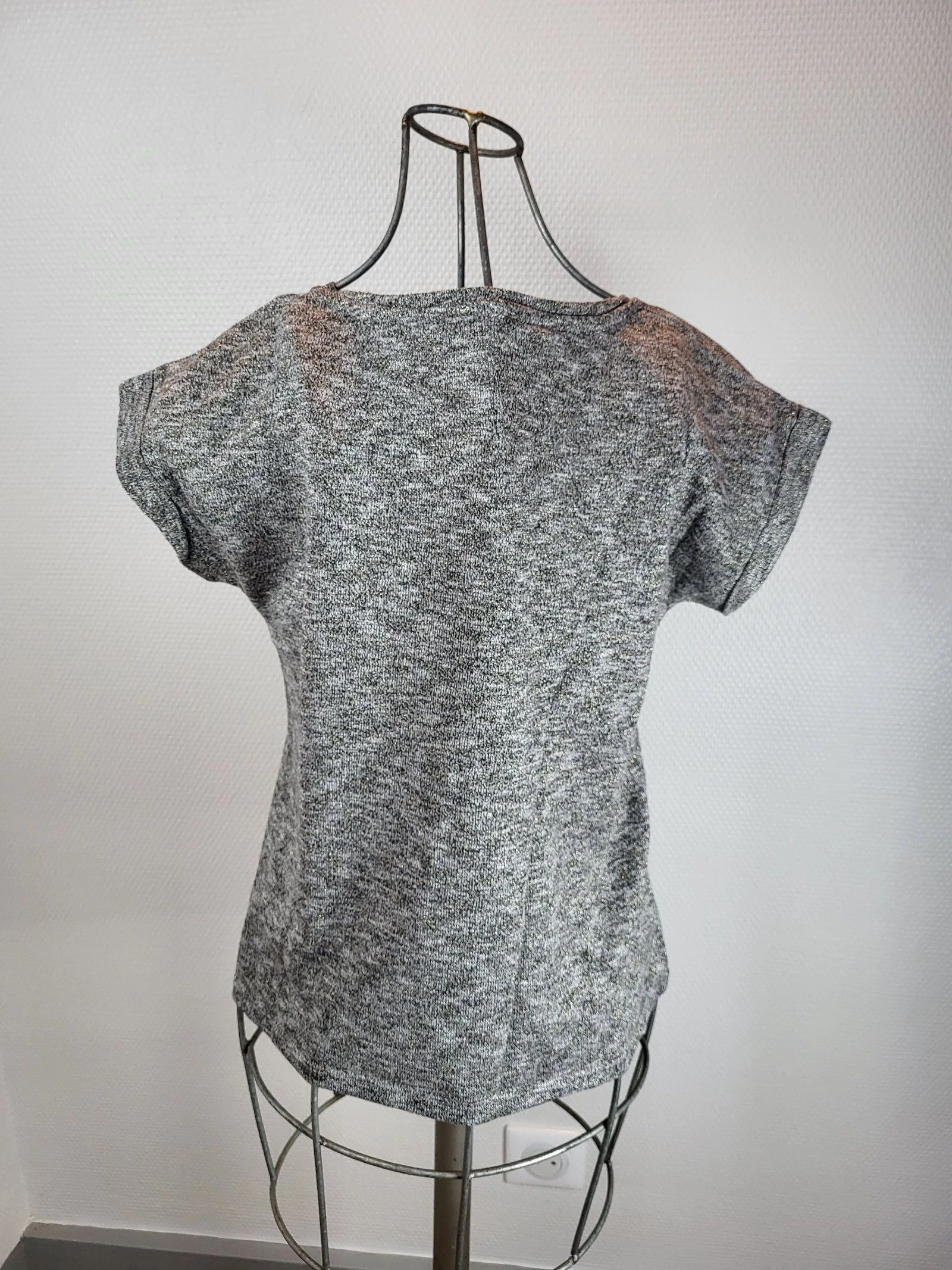 Slubby grey fluid T-shirt with turned-back sleeves Bizzbee – Size 36 (S) – photo 3